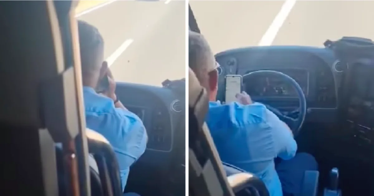Snimka iz članka: Vozač autobusa na autocesti tipkao i pričao na mobitel