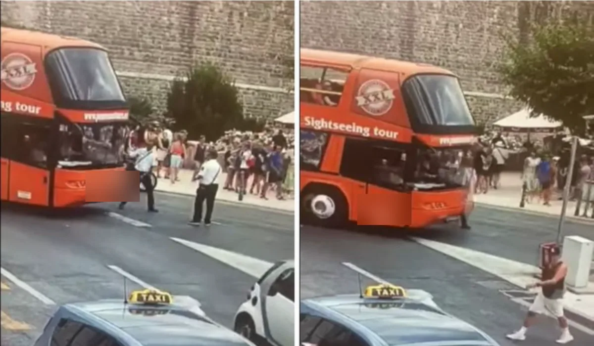 Snimka iz članka: Gradonačelnik Dubrovnika objavio snimku: "Vozač busa pokušava pregaziti redara"