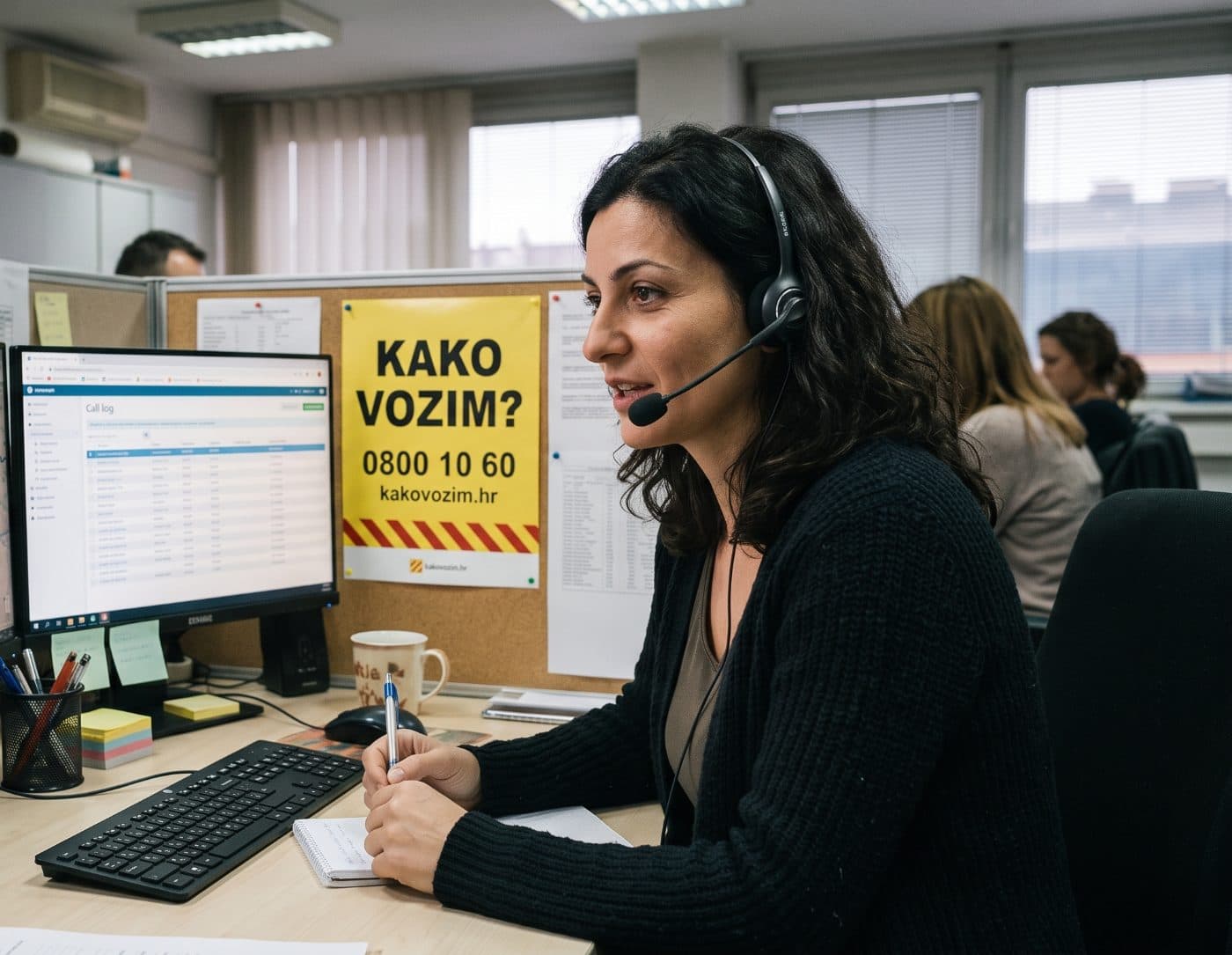 Operaterka pozivnog centra sa slušalicama za računalom